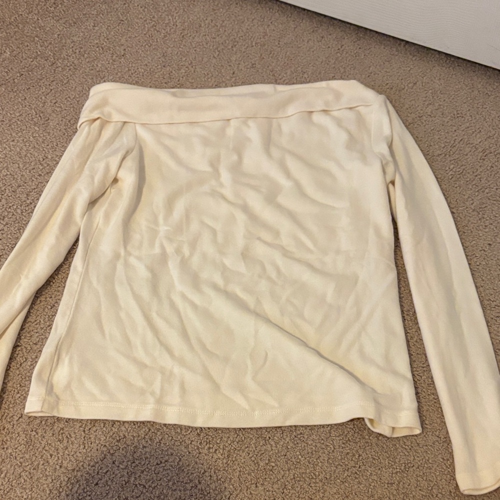 LOFT Cream Off-the-Shoulder Long Sleeve Top